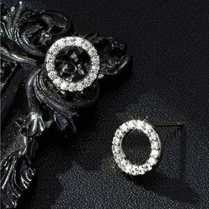 Silver Tone Rhinestone Circle Stud Earrings